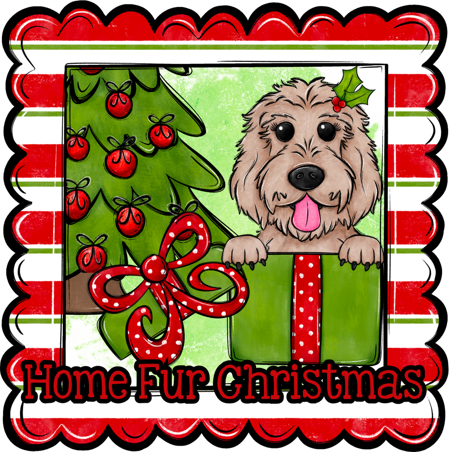 Golden Doodle Wreath Sign, Home Fur Christmas Dog Sign, 12" Wreath Sign, DCO-W-00116