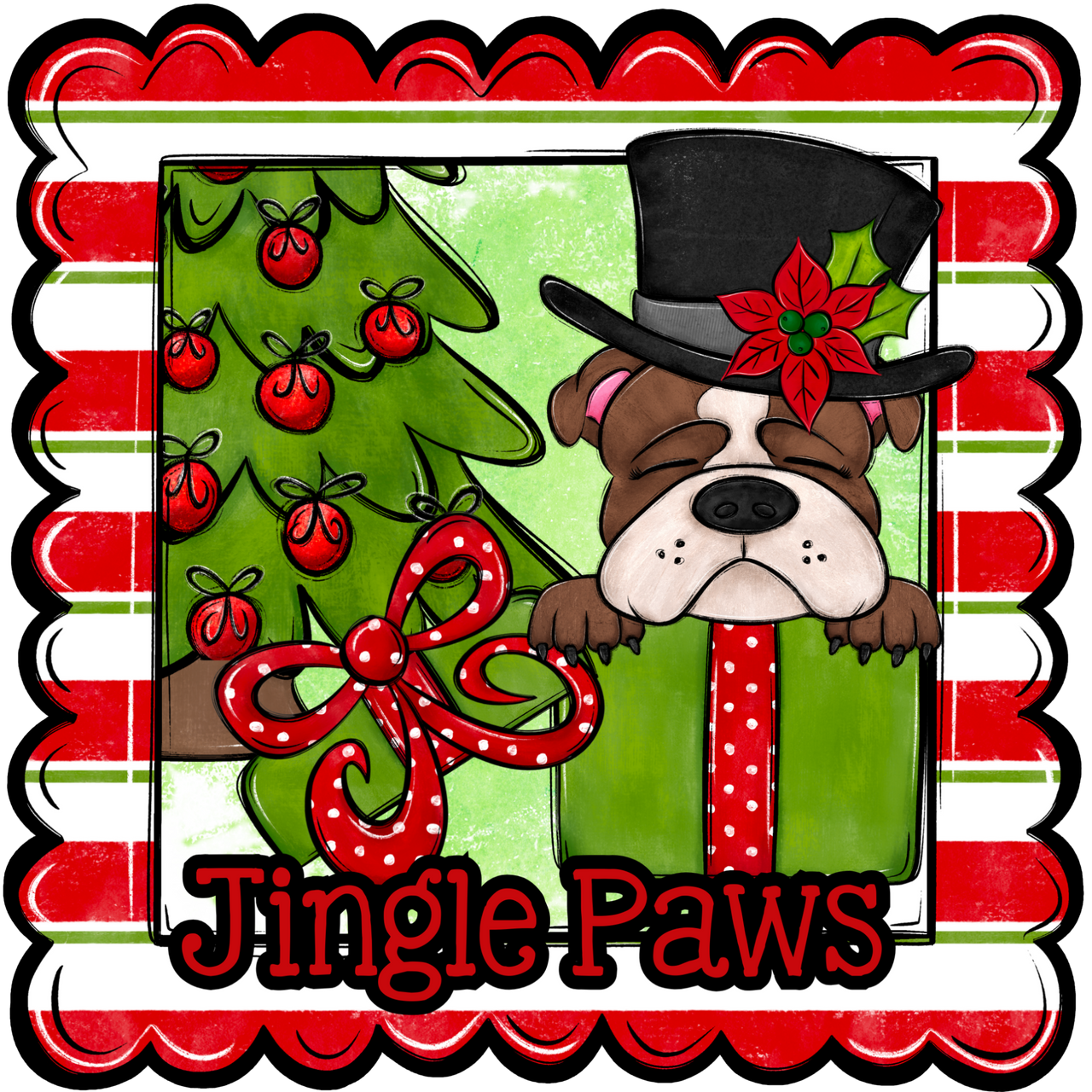 Bull Dog Wreath Sign, Jingle Paws Dog Sign, 12" Wreath Sign, DCO-W-00120