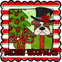 Thumbnail for Bull Dog Wreath Sign, Merry Woofmas Dog Sign, 12