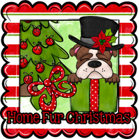 Thumbnail for Bull Dog Wreath Sign, Home Fur Christmas Dog Sign, 12