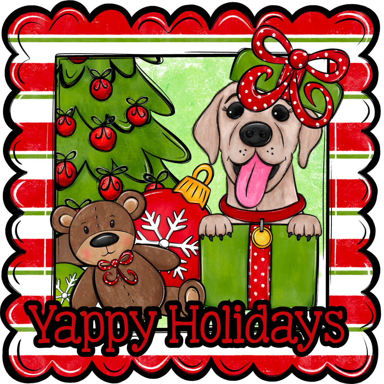 Labrador Wreath Sign, Yappy Holidays Dog Sign, 12" Wreath Sign, DCO-W-00124