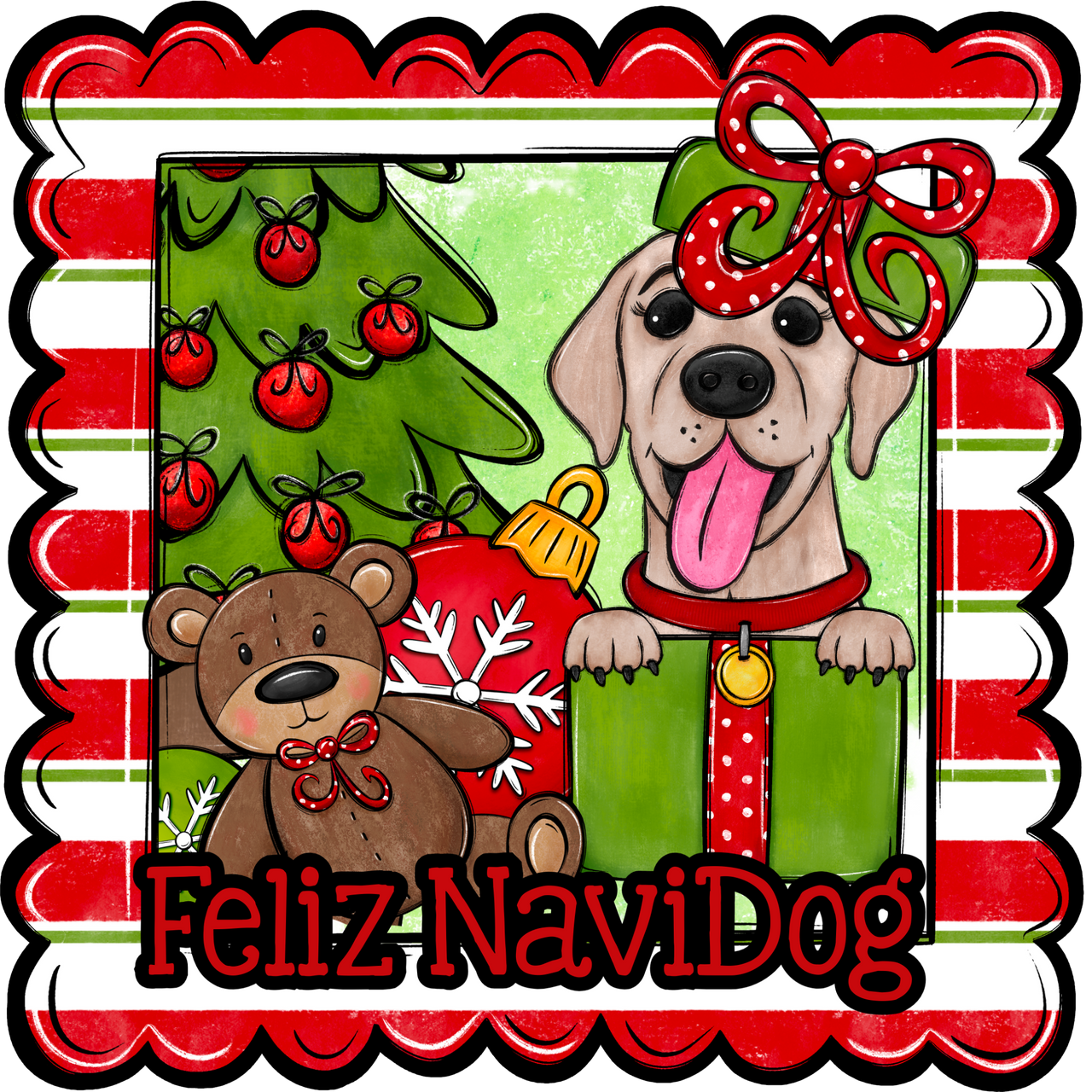 Labrador Wreath Sign, Feliz NaviDog Dog Sign, 12" Wreath Sign, DCO-W-00125