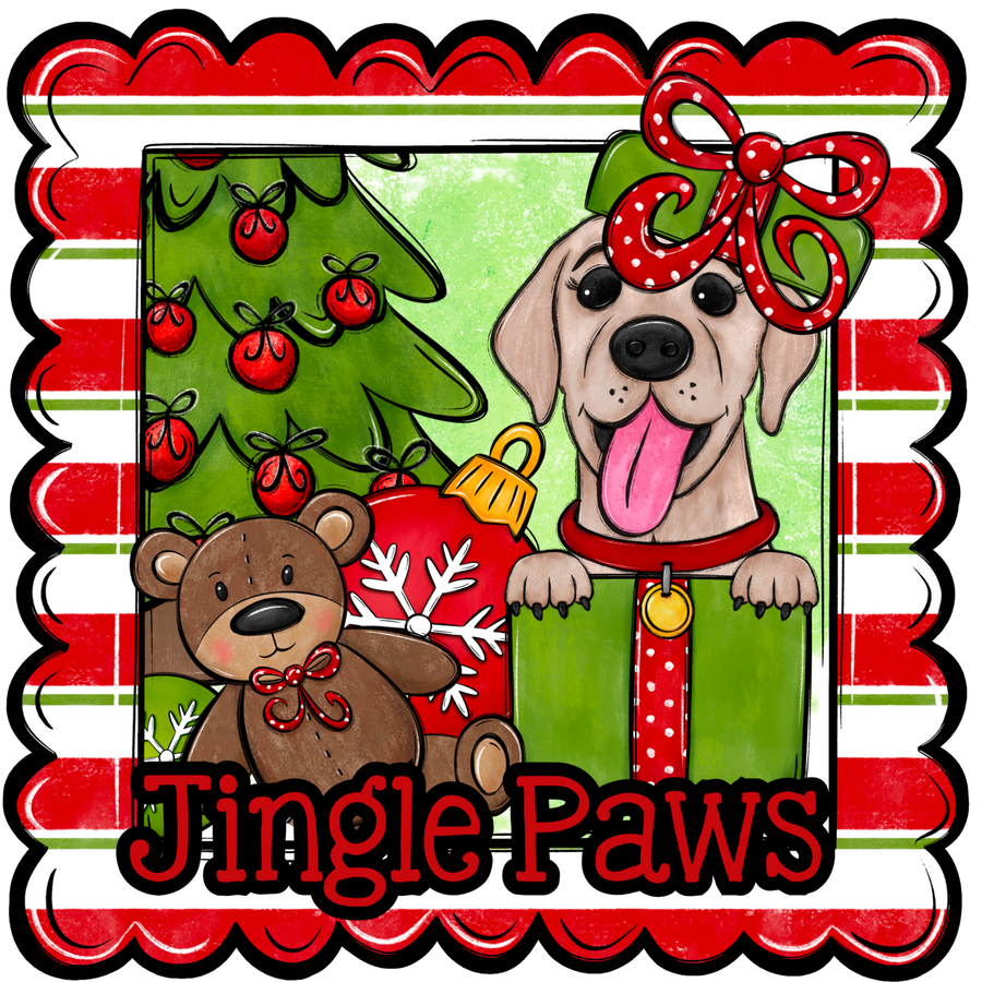 Labrador Wreath Sign, Jingle Paws Dog Sign, 22" Door Hanger, DCO-W-00126-DH