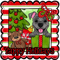 Thumbnail for Pit Bull Wreath Sign, Yappy Holidays Dog Sign, 12