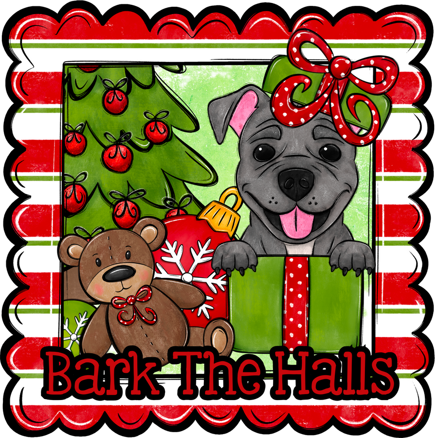 Pit Bull Wreath Sign, Bark The Halls Dog Sign, 12" Wreath Sign, DCO-W-00134