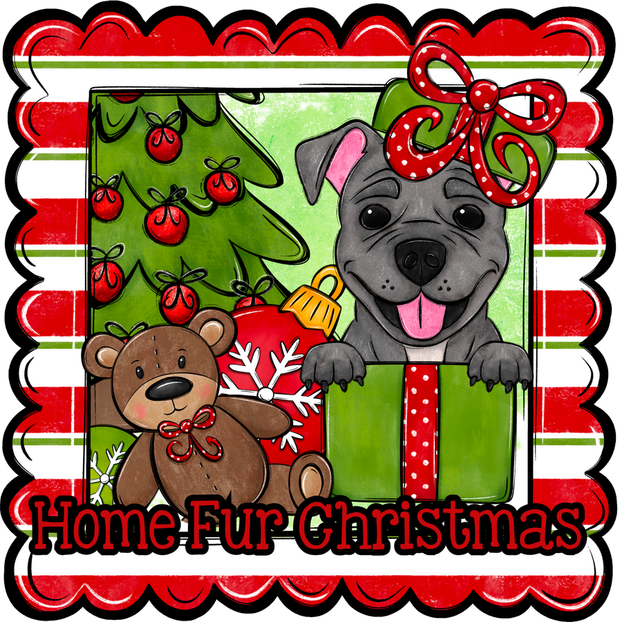 Pit Bull Wreath Sign, Home Fur Christmas Dog Sign, 22" Door Hanger, DCO-W-00135-DH