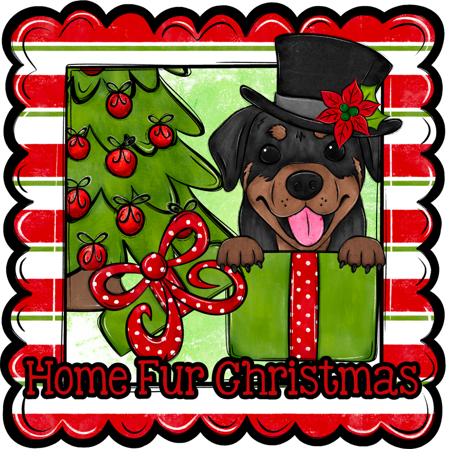Rottweiler Wreath Sign, Home Fur Christmas Dog Sign, 22" Door Hanger, DCO-W-00141-DH