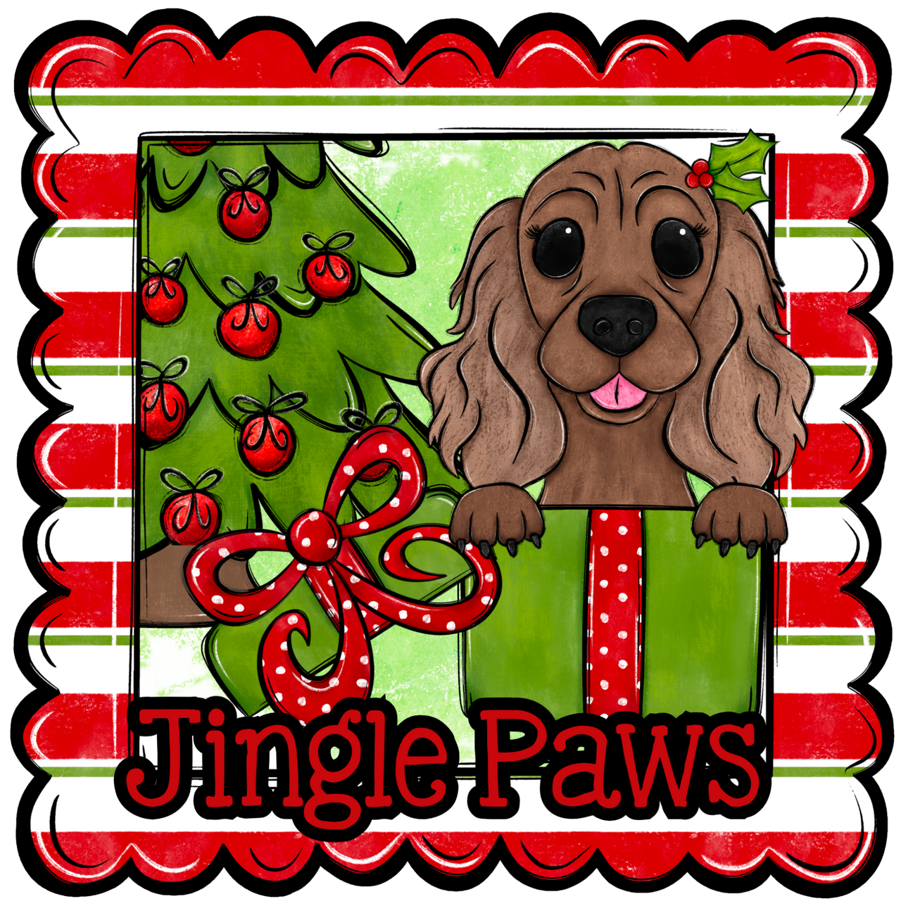 Cocker Spaniel Wreath Sign, Jingle Paws Dog Sign, 12" Wreath Sign, DCO-W-00144