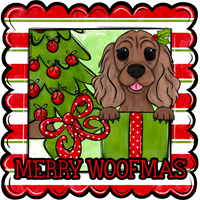 Thumbnail for Cocker Spaniel Wreath Sign, Merry Woofmas Dog Sign, 12