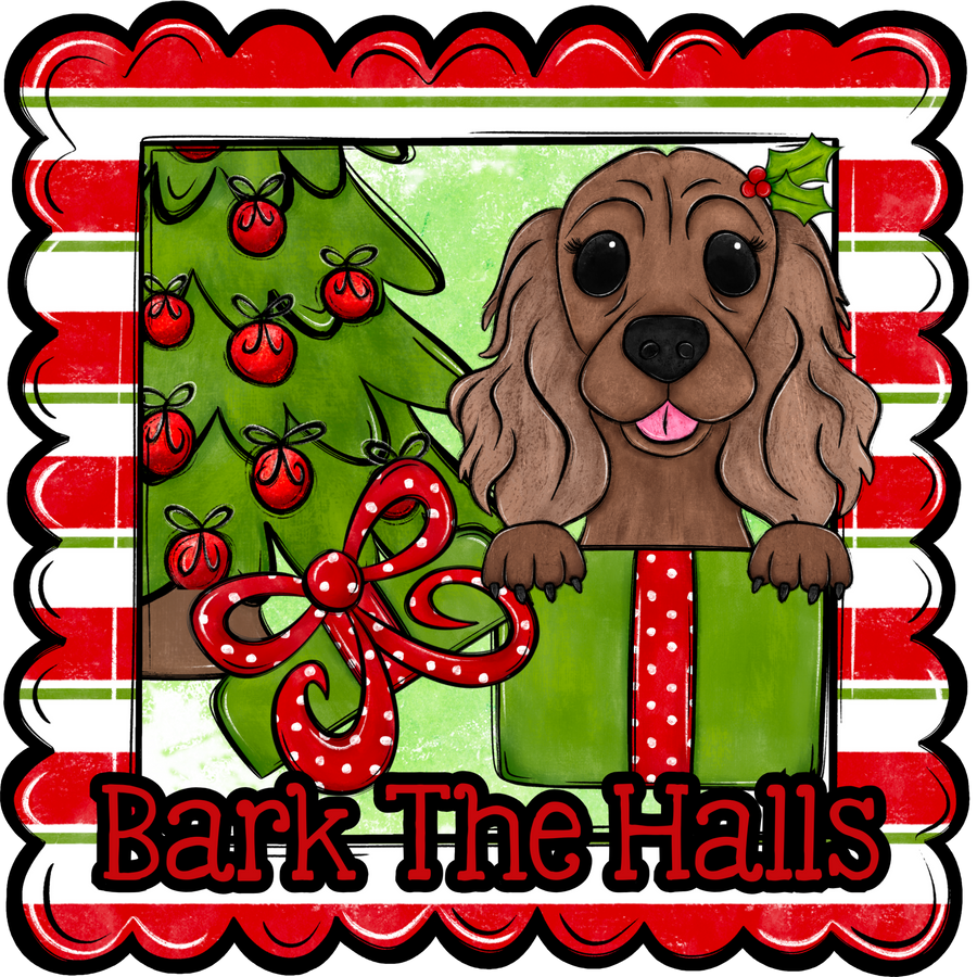 Cocker Spaniel Wreath Sign, Bark The Halls Dog Sign, 12" Wreath Sign, DCO-W-00146