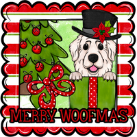 Thumbnail for Great Pyrenees Wreath Sign, Merry Woofmas Dog Sign, 12