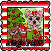Thumbnail for Yorkie Wreath Sign, Jingle Paws Dog Sign, 12