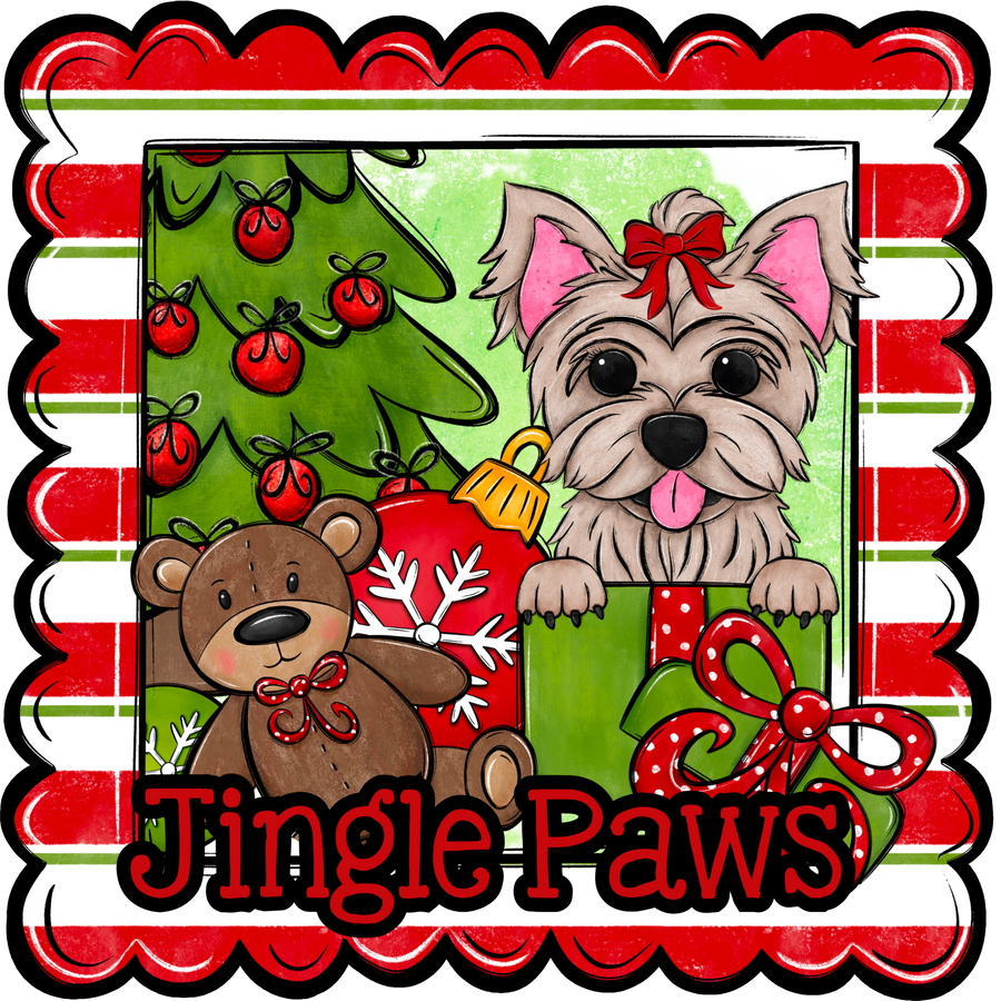 Yorkie Wreath Sign, Jingle Paws Dog Sign, 12" Wreath Sign, DCO-W-00155