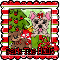 Thumbnail for Yorkie Wreath Sign, Bark The Halls Dog Sign, 12