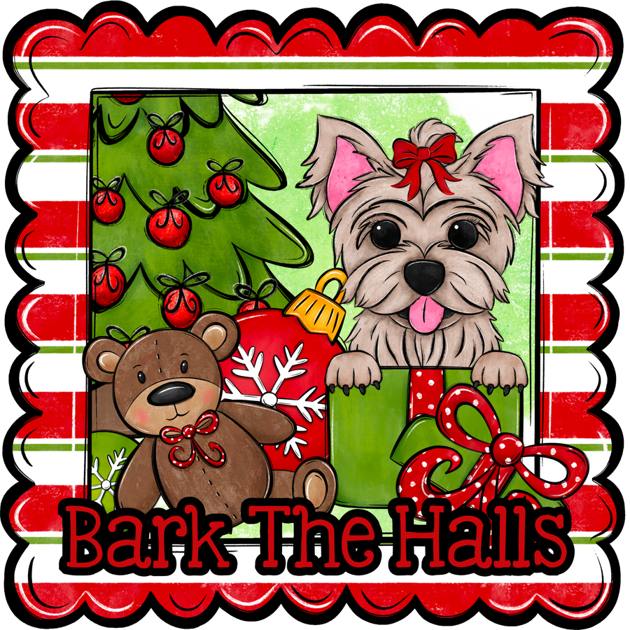 Yorkie Wreath Sign, Bark The Halls Dog Sign, 12" Wreath Sign, DCO-W-00157