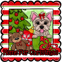 Thumbnail for Yorkie Wreath Sign, Home Fur Christmas Dog Sign, 12