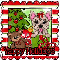 Thumbnail for Yorkie Wreath Sign, Yappy Holidays Dog Sign, 22