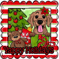 Thumbnail for Golden Retriever Wreath Sign, Yappy Holidays Dog Sign, 12in Wreath Sign, DCO-W-00160