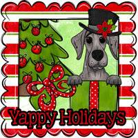 Thumbnail for Great Dane Wreath Sign, Yappy Holidays Dog Sign, 12in Wreath Sign, DCO-W-00168