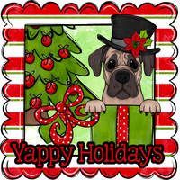 Thumbnail for Mastiff Wreath Sign, Yappy Holidays Dog Sign, 12in Wreath Sign, DCO-W-00169