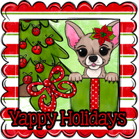 Thumbnail for Chihuhua Wreath Sign, Yappy Holidays Dog Sign, 12in Wreath Sign, DCO-W-00173