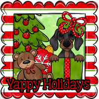 Thumbnail for Dachshund Wreath Sign, Yappy Holidays Dog Sign, 12in Wreath Sign, DCO-W-00175