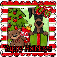 Thumbnail for Dobermann Wreath Sign, Yappy Holidays Dog Sign, 12in Wreath Sign, DCO-W-00176