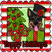 Thumbnail for German Shepherd Wreath Sign, Yappy Holidays Dog Sign, 12in Wreath Sign, DCO-W-00178