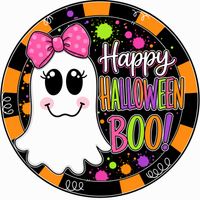 Thumbnail for Happy Halloween Boo 12" Wood Wreath Sign - DCO-W-1532