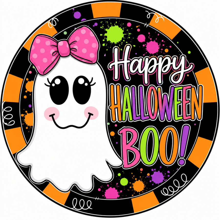 Happy Halloween Boo 12" Wood Wreath Sign - DCO-W-1532