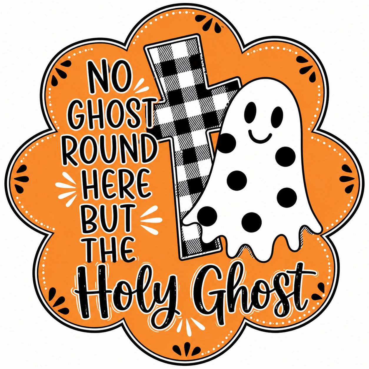 Orange Holy Ghost Halloween 12" Wood Wreath Sign - DCO-W-1543