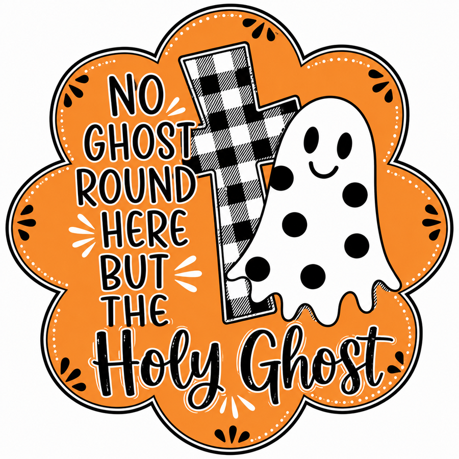 Orange Holy Ghost Halloween 12" Wood Wreath Sign - DCO-W-1543