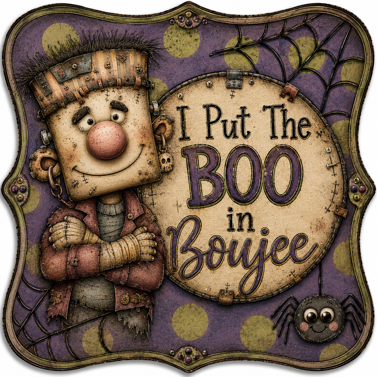 Grunge Frankie Halloween 12" Wood Wreath Sign - DCO-W-1546