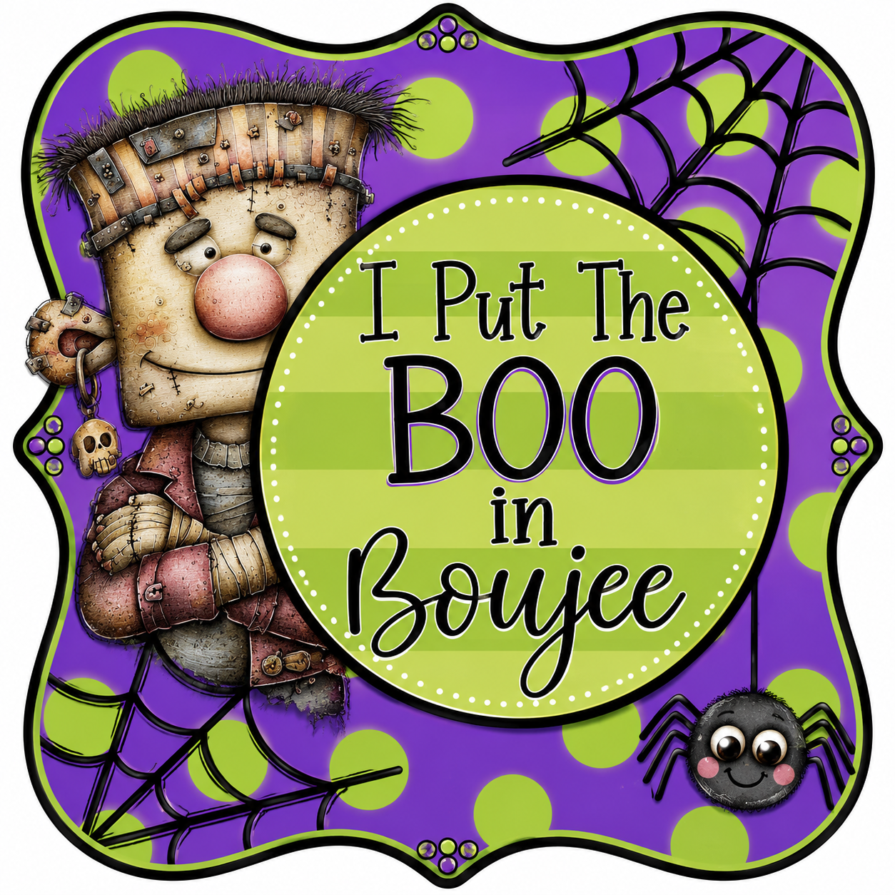 Cute Halloween Frankie 12" Wood Wreath Sign - DCO-W-1547