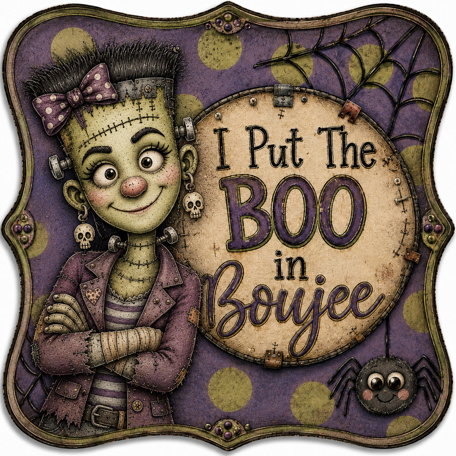 Grunge Female Frankie Halloween 12" Wood Wreath Sign - DCO-W-1549