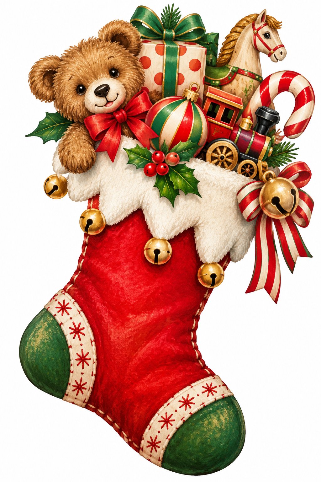 Christmas Stocking with Toys 14" Wood Wreath Sign - DCO-W-1560