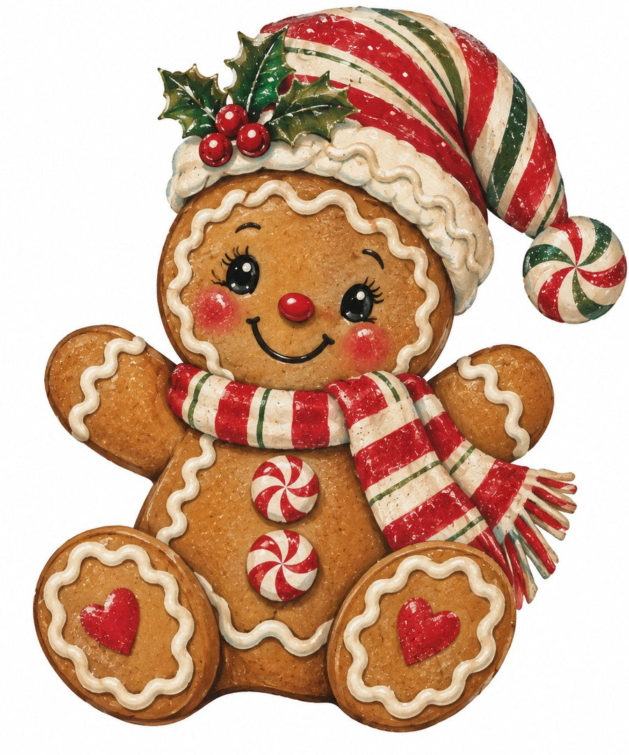 Classic Gingerbread with Santa Hat 14" Wood Wreath Sign - DCO-W-1562