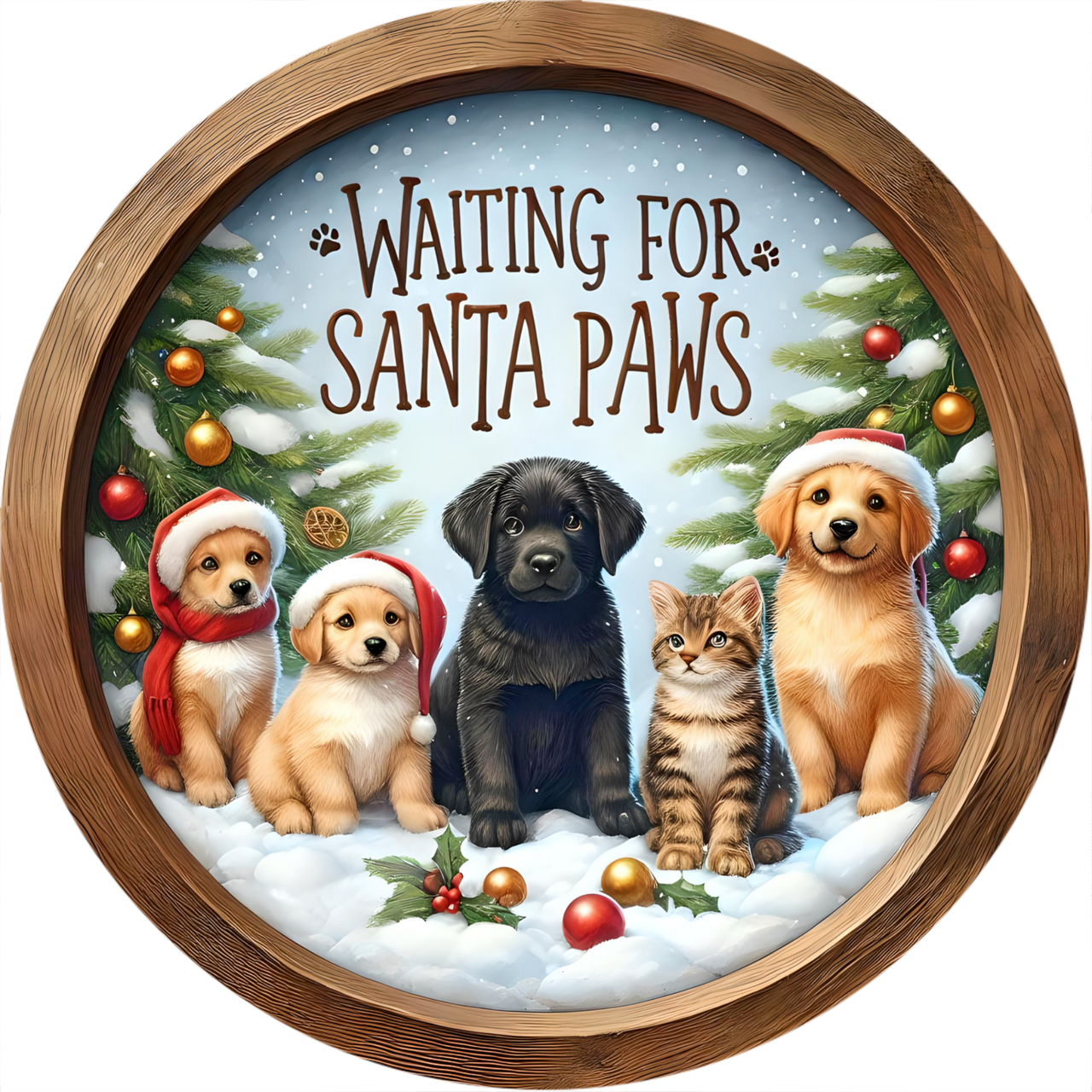 Christmas Dogs Santa Paws 10" Wood Wreath Sign - DECOE-5319-D