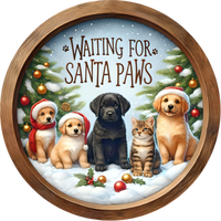 Thumbnail for Christmas Dogs Santa Paws 10" Wood Wreath Sign - DECOE-5319-D