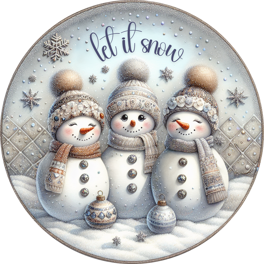 Snowman Sign, Let It Snow, DECOE-5338, Sign For Wreath, 10" Metal Sign