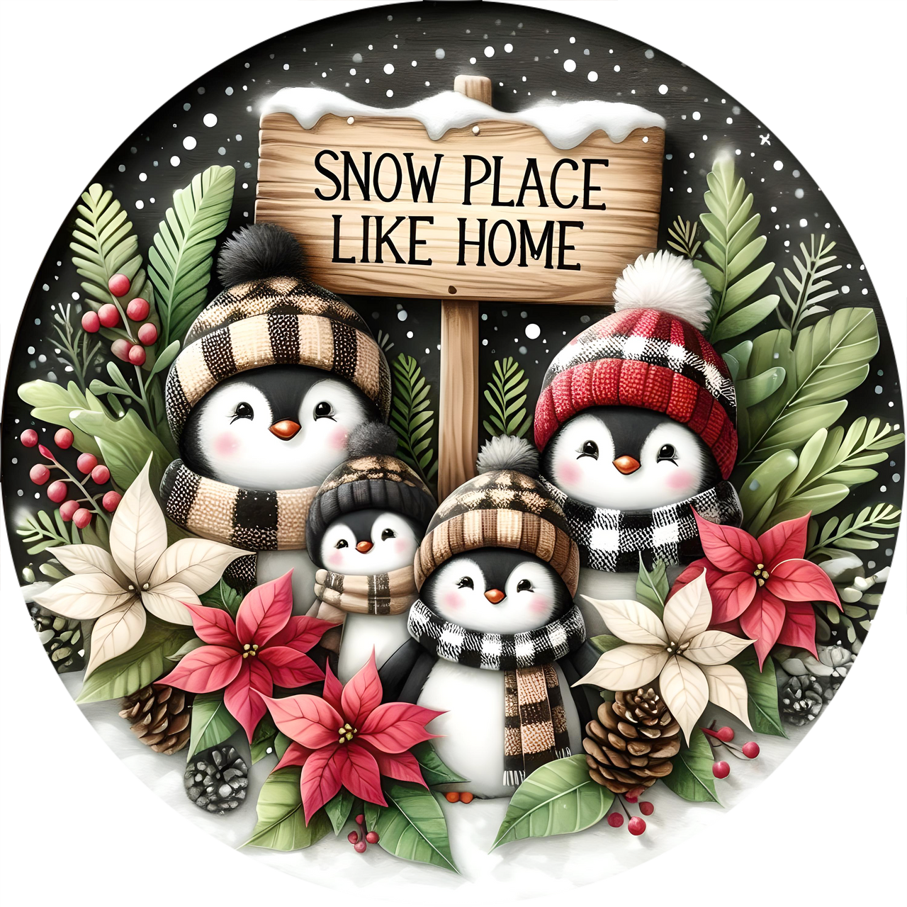 Penguin Sign, Snow Place Like Home, DECOE-5343-D, Sign For Wreath, 10" Wood Sign