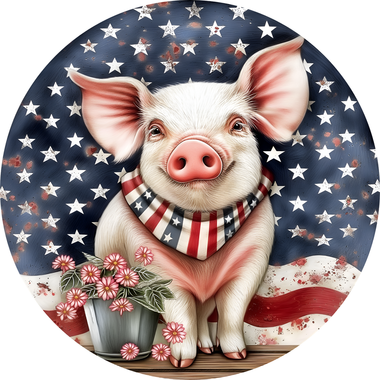 Pig Sign, Patriotic Sign, DECOE-5358-D, Sign For Wreath, 10" Wood Sign