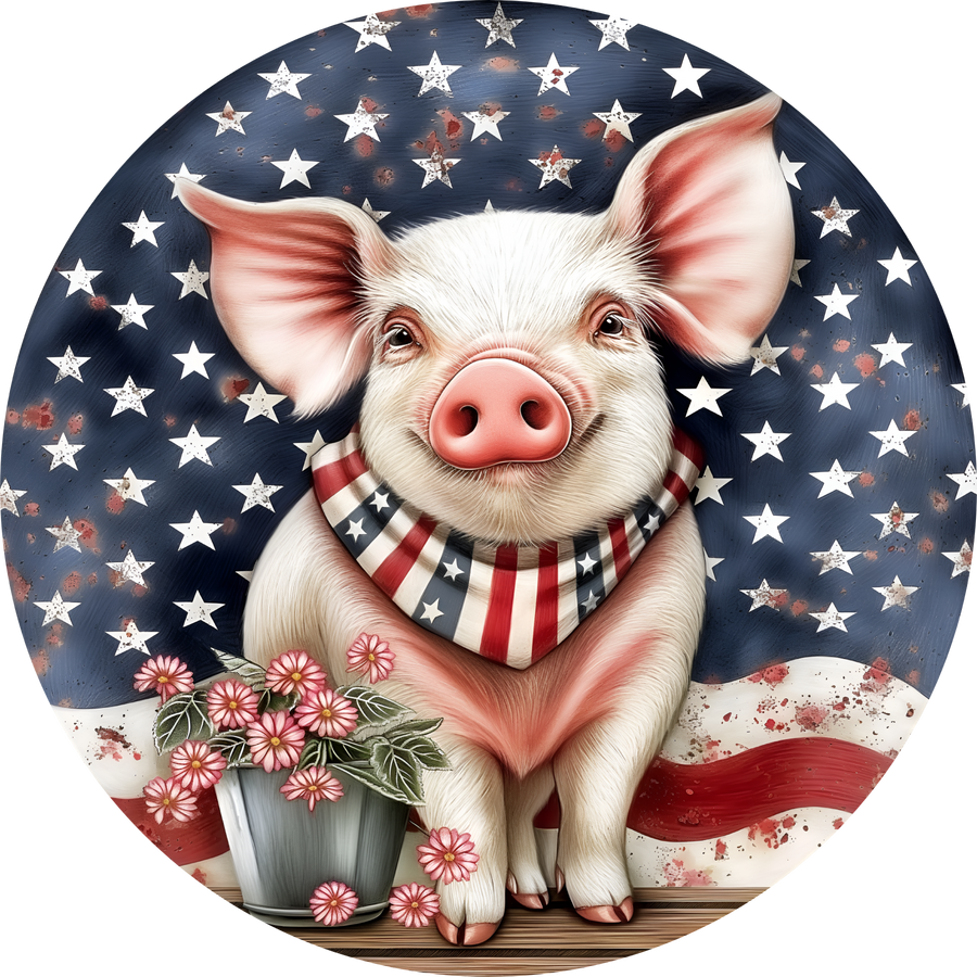 Pig Sign, Patriotic Sign, DECOE-5358-DH, 18" Door Hanger