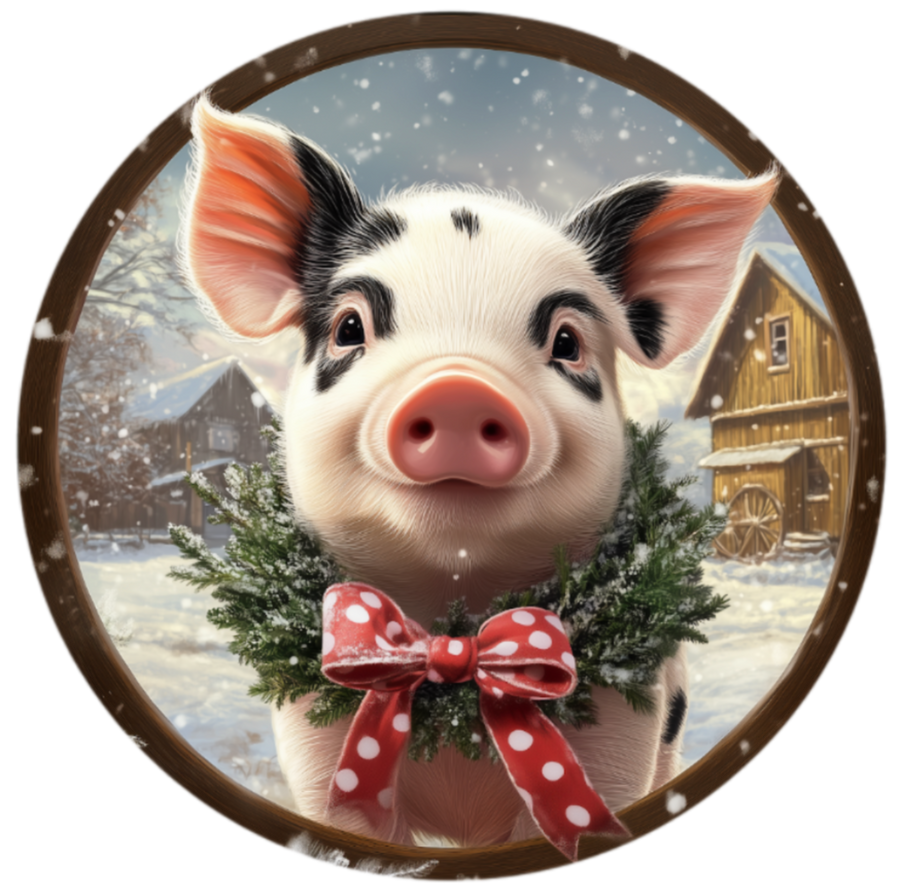 Pig Sign, Christmas Sign, DECOE-5359-DH, 18" Door Hanger