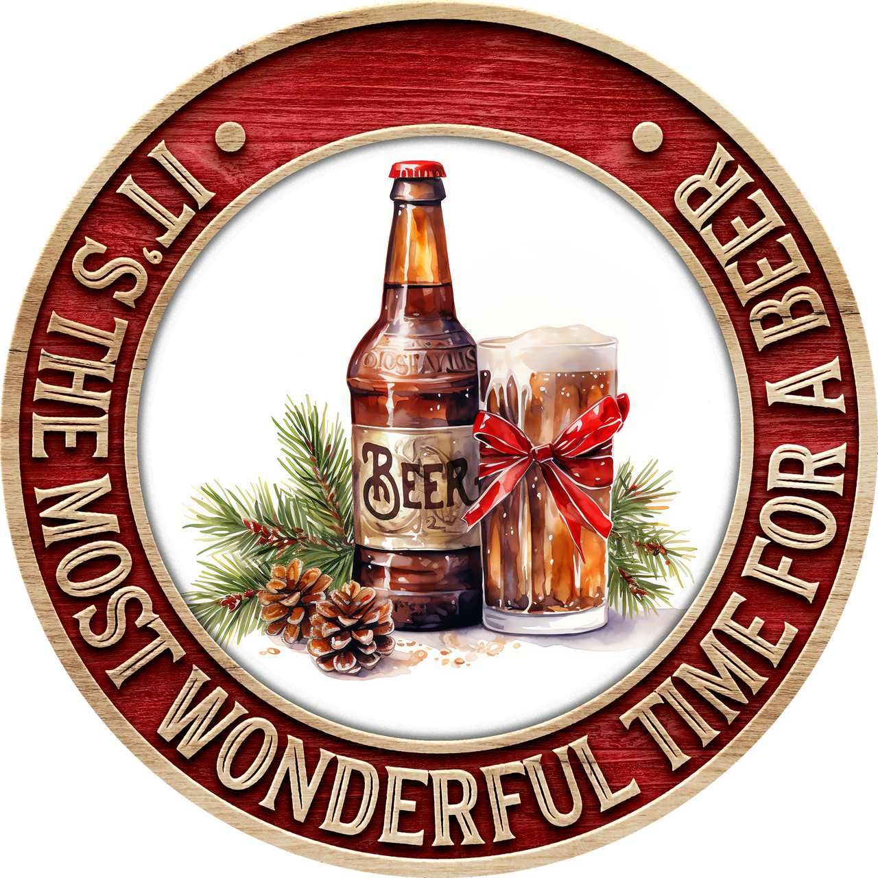 Christmas Sign, Beer Christmas, DECOE-5363-D, Sign For Wreath, 10" Wood Sign