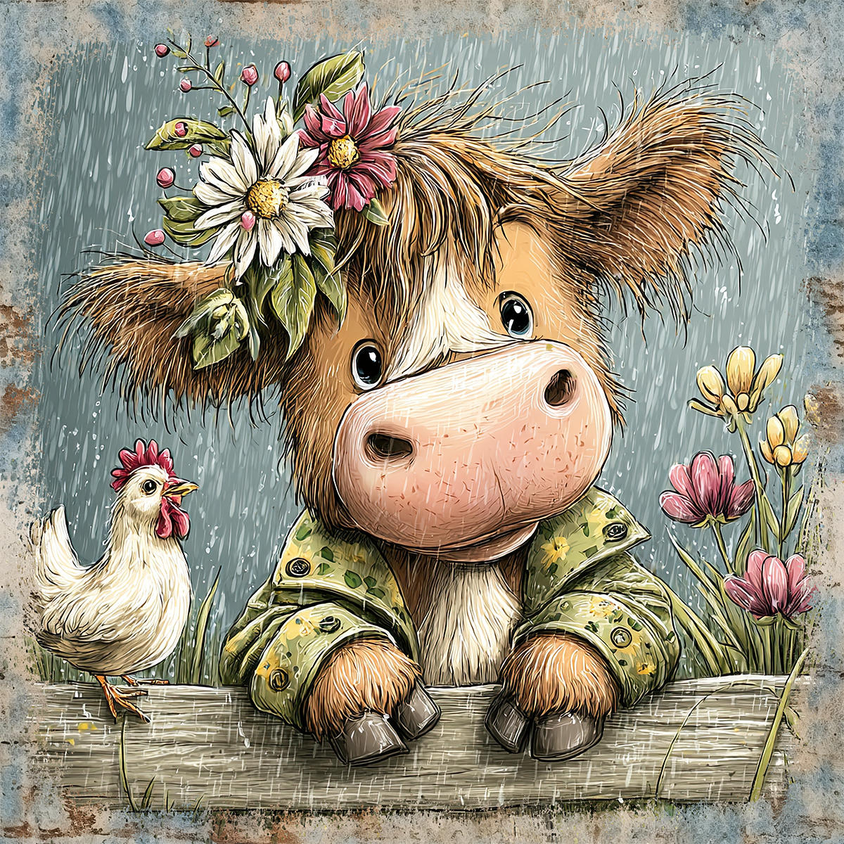 Floral Cow 10x10" Metal Wreath Sign - DECOE-5415