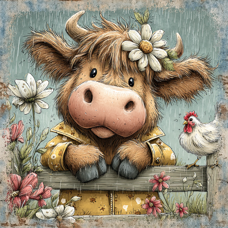 Floral Cow 10x10" Metal Wreath Sign - DECOE-5416