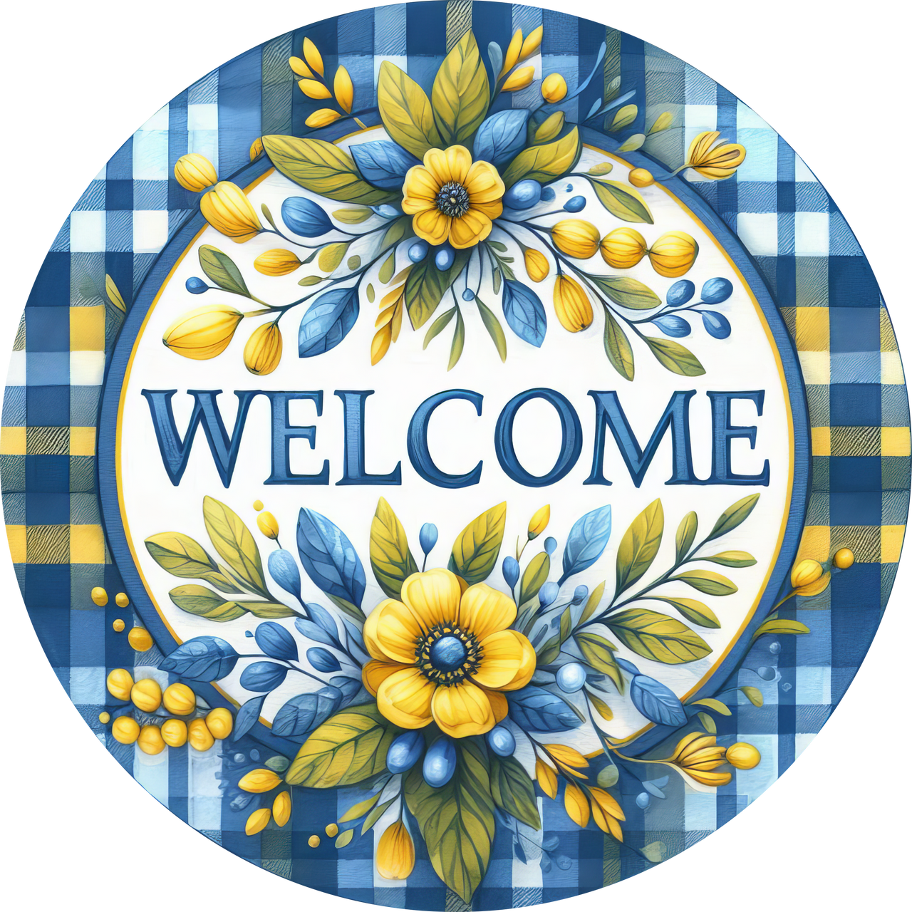 Blue and Yellow Welcome 10" Wood Wreath Sign - DECOE-5422-D