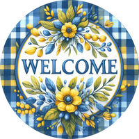 Thumbnail for Blue and Yellow Welcome 10" Wood Wreath Sign - DECOE-5422-D