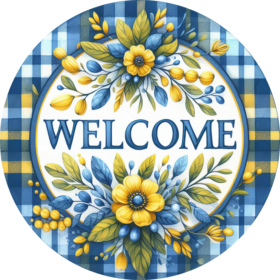 Blue and Yellow Welcome 10" Wood Wreath Sign - DECOE-5422-D